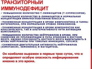 Транзиторная иммунная недостаточность неспецефических факторов защиты